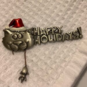 JJ Jonette Christmas cat brooch
